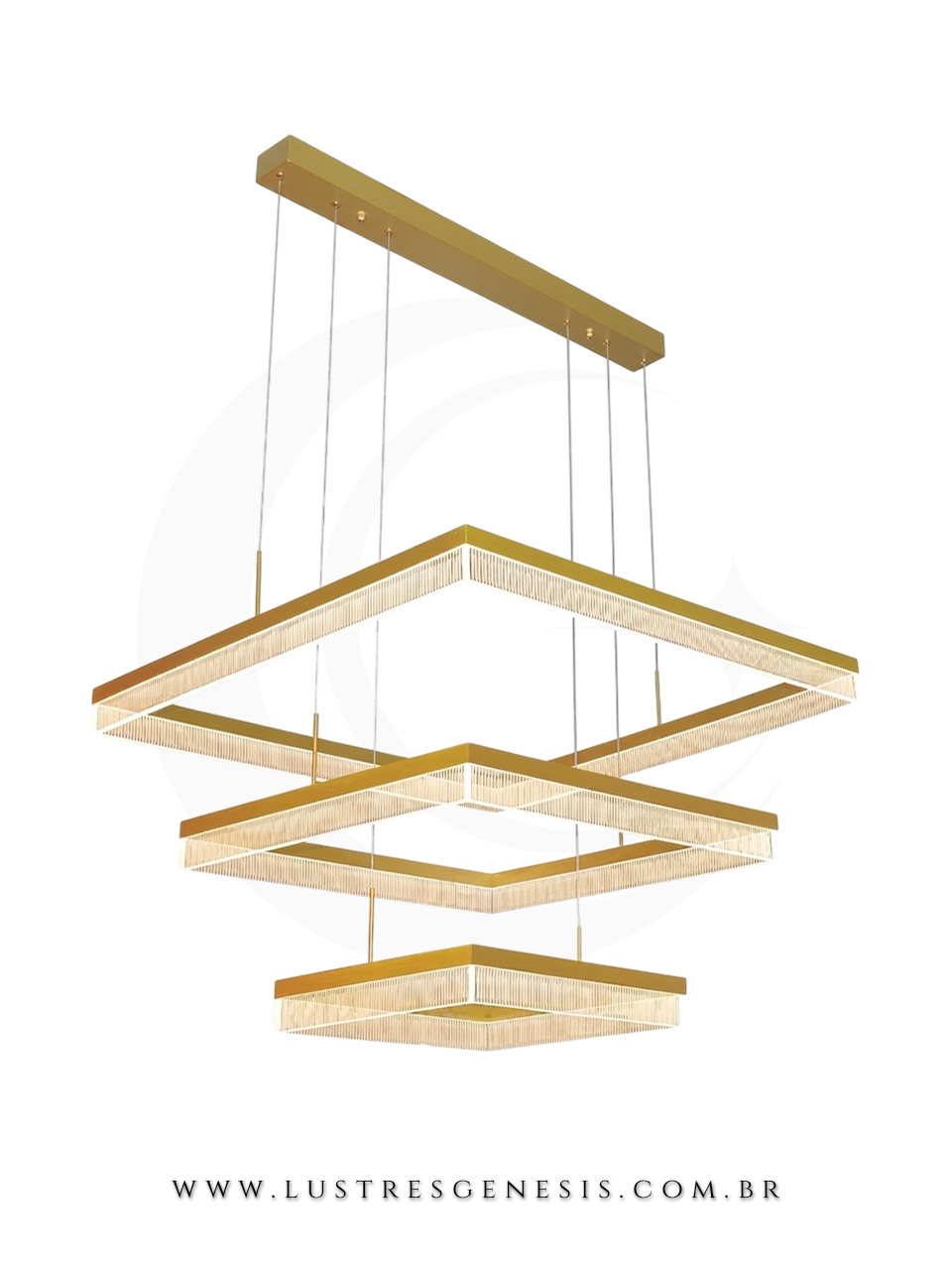 Luminaria Pendente Moderna LED DCD03163 Dourado Escovado Bivolt 144W 3000K Ø40x60x80cm, Sala de Jantar Pé Direito Duplo, Hall